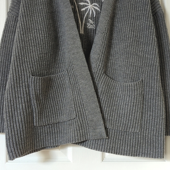The Beach People The Twin Palms Ribbed Knit Open Front Cardigan Sweater Gray M/L - Picture 6 of 14